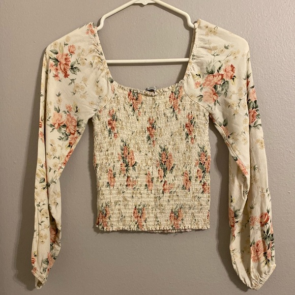 Cream & Pink Square Neck On/Off Shoulder Blouse (XS) - Picture 2 of 7